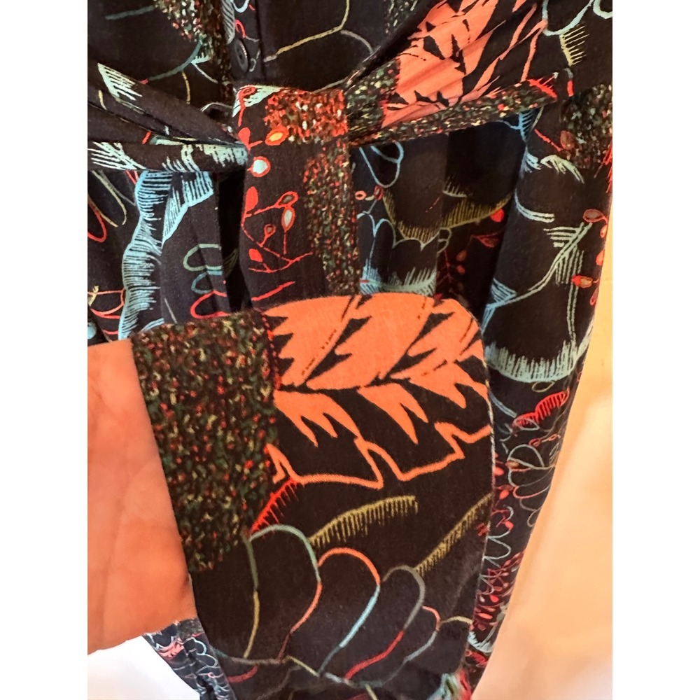 Maeve Anthropologie Tropical Botanical Print Tie Waist Jumpsuit Black XXS - Picture 4 of 12